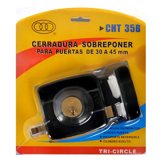 Chapa Cerradura Sobreponer Para Puertas 30 A 45mm Tri-circle Color Negro