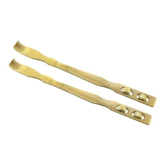Pack De 2 Rasca Espalda Madera Bambu Con Masajeador Rascador