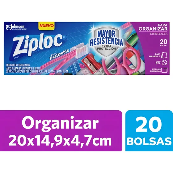 Ziploc Bolsa Organizar Mediana 20 Unidades