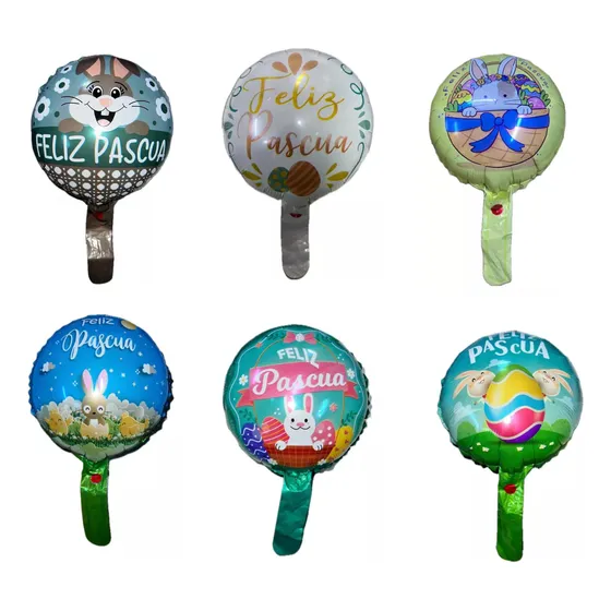 Pack 25 Globos Metalicos Pascua Conejos 25cm Con Varillas