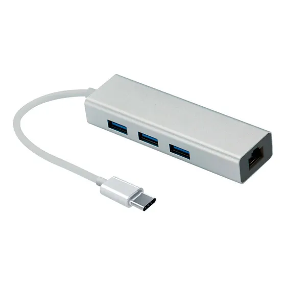 Adaptador Usb Tipo C A Red Rj45 Lan Ethernet + Hub 3 Usb Netmak NM-TC40