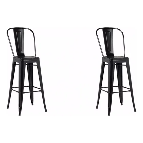 Banqueta Tolix Taburete Con Respaldo Alto Reforzada X2 Acabado de la estructura Laqueado Color Negro satinado