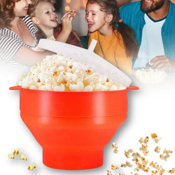 Palomera De Silicona Plegable Para Microondas Sin Aceite Micro Facil Palomitas Caseras Marthing Bowl Palomero Plegable De Silicon Facil De Usar Y Limpiar, Ideal Para Uso Domestico En Familia, Naranja