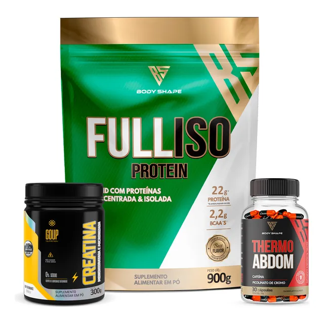 Whey Isolado E Concentrado 900g + Creatina 300g + Cafeína