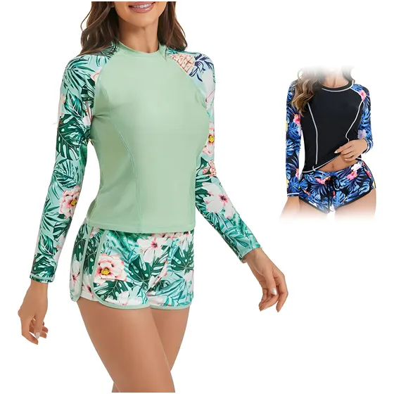 Traje De Baño Manga Larga Dama 2 Piezas Tankini Para Mujer