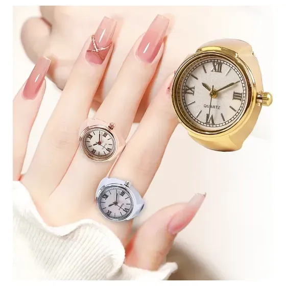 Relógio Anel Feminino Quartzo Ajustável Para Dedo
