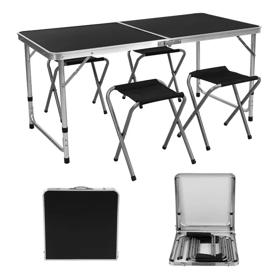 Mesa Plegable Tipo Portafolio Con 4 Sillas Portátiles 1.20 M Color Negro SelectShop
