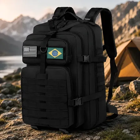 Mochila Militar Tática 50l Grande Reforçada Camping Viagem Preto Lisa