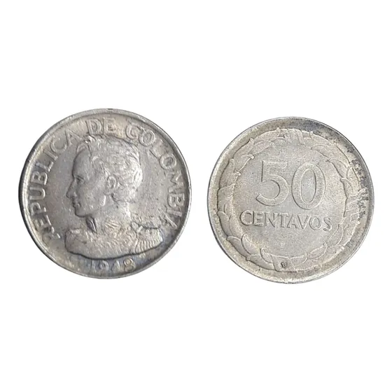 Moneda De Colombia 50 Centavos 1948 Simon Bolivar  Plata