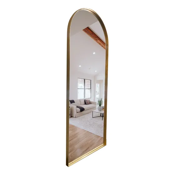 Espelho Arco Base Reta Com Moldura Corpo Inteiro 150x60cm Moldura Dourado