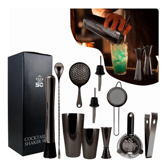 Kit Cóctel 11 Piezas Acero Coctelera Barman Boston 11 Piezas