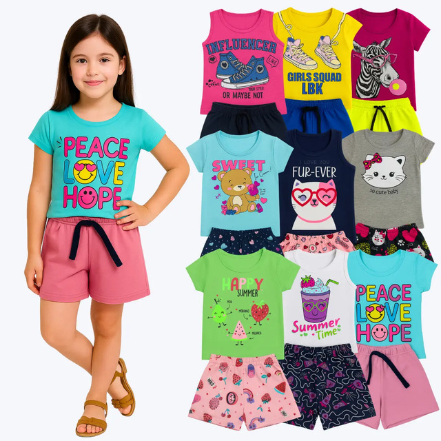 Kit 10 Peças De Roupa Conjunto Infantil Menina = 5 Conjuntos Cor Menina / 3 Anos