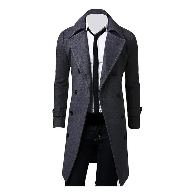 Gabardina Larga Para Hombre Doble Botonadura Cuello Muesca