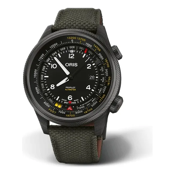 Reloj Oris Propilot Altimeter 0179377758734-set Carbono Correa Negro Bisel Negro Fondo Negro