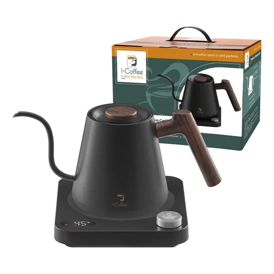 Icoffee Chaleira Inox Bico Ganso Bule Gooseneck 600ml Café 110v Preto