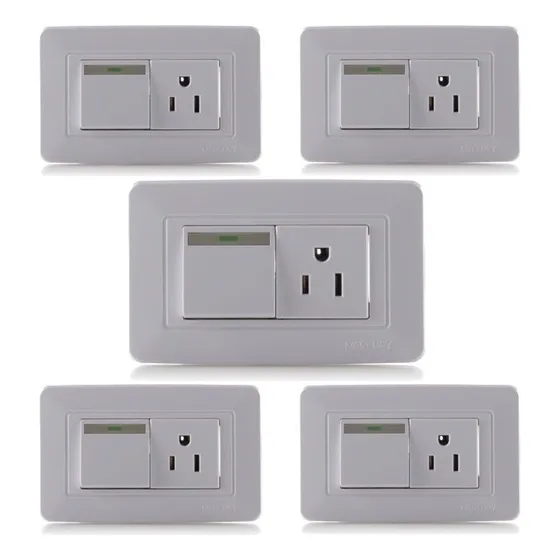 Pack X 5 Toma + Interruptor Blanco