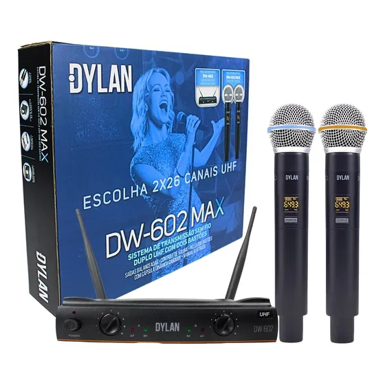 Microfone Sem Fio Duplo Dylan Dw602 Max Profissional Uhf