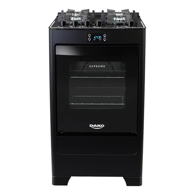 Fogão 4 Bocas Preto com Mesa de Vidro e Timer Digital Dako Supreme Black Glass 127V/220V 60 Litros