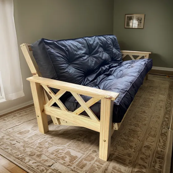 Super Futon Macizo 3 Cpos.colchon Cuerina!!oferta Imbatible!