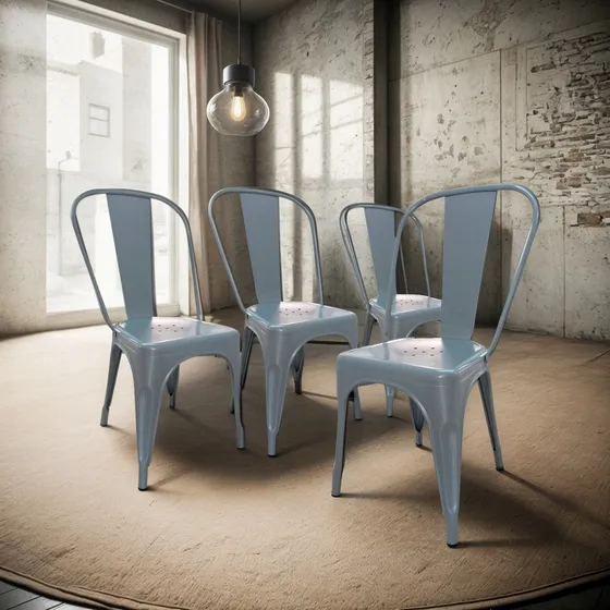 Silla Tolix Mio Vintage Reforzadas Estilo Industrial X 4 Estructura De La Silla Gris Asiento Gris