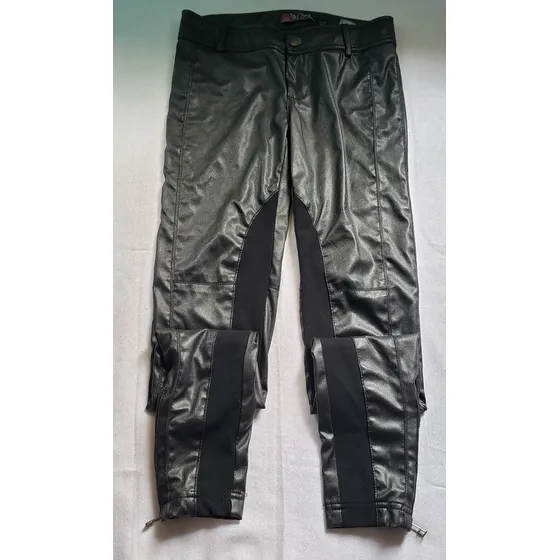 Pantalon Negro En Cuerina Y Tela Talla Usa 2, Mex 24 Eur 34