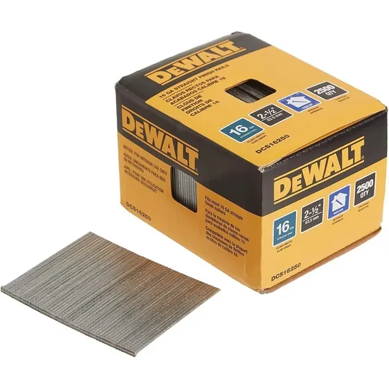 Clavos Rectos Dewalt De 2-1/2 PuLG. X Calibre 16 (2500 Pzs)