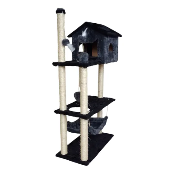 Arranhador Torre Plataforma com Brinquedo Bolinha Miupet Cinza