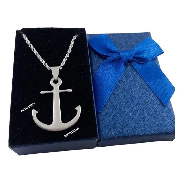 Collar Dije Ancla Barco Cadena 55cm Completo