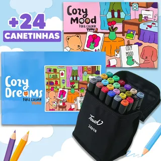 Kit Livro De Colorir Comfy Bobbie Cozy + Estojo Bolsa Caneta Canetinhas Touch Coloridas Ponta Dupla Kit Livro De Colorir Comfy Bobbie Cozy + Estojo Bolsa Caneta Canetinhas Touch Coloridas Ponta Dupla