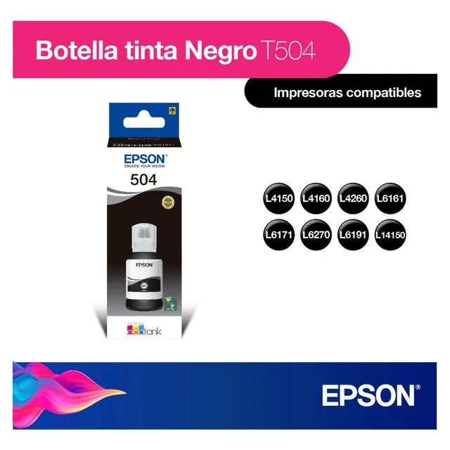 Botella De Tinta Epson Ecofit Color Negro T504