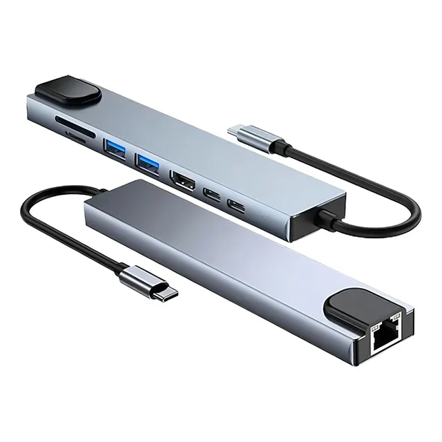 8x Adaptador Multipuerto Hub Tipo C 1 Hdmi Rj45 Usb Sd Td