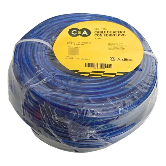 Cable De Acero Con Forro Pvc Azul 100 Metros C&a