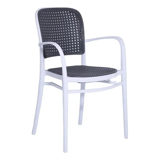 Silla Para Exteriores Con Posabrazos Redonda Blanco/gris