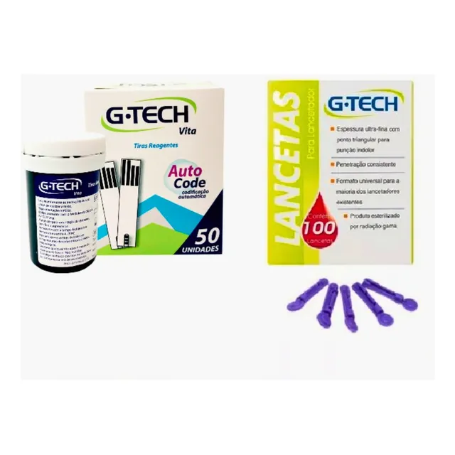 50 Fitas Tiras Reagentes G-tech Vita Glicemia +100 Lancetas