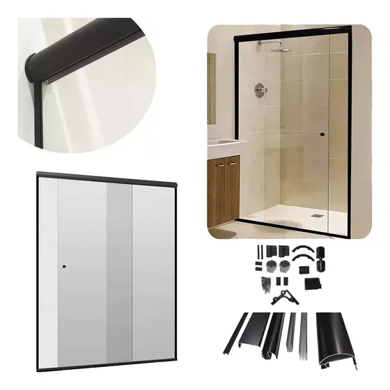 Kit Banheiro Aluminio Preto Box Redondo 1,90x1,50m S/vidro