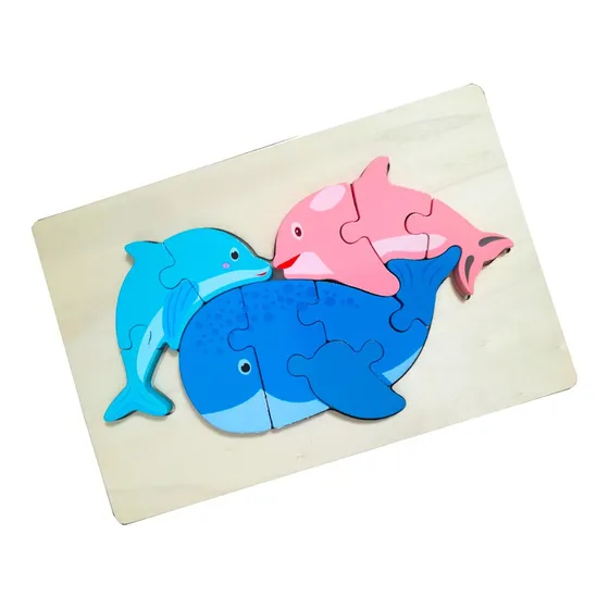 Rompecabeza De Bebe Delfines En Madera