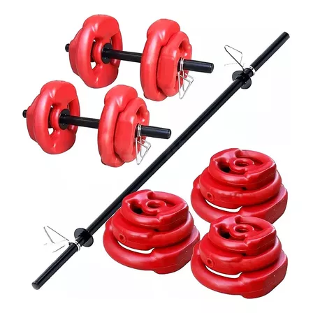 Barra + 2 Mancuernas + 24 Kg En Discos Con Manija Kit Set