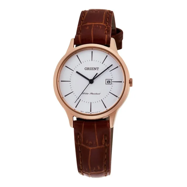 Reloj Orient Pila De Vestir Malla De Cuero Marrón Rfqa0001s