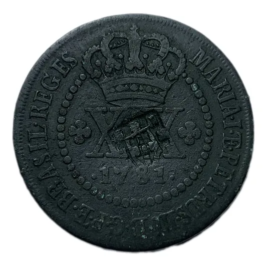 Moeda De Cobre Xx Reis 1781 C/ Carimbo Escudete F. Grátis