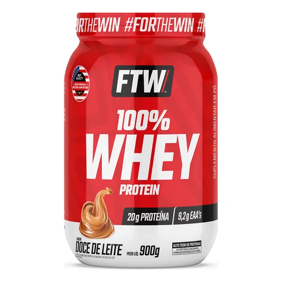 Whey Protein 100% Concentrado Pote 900g Sabor Doce de leite - FTW