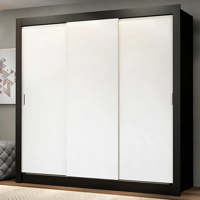 Ropero Mônaco 3 Puertas Corredizas Negro/Blanco