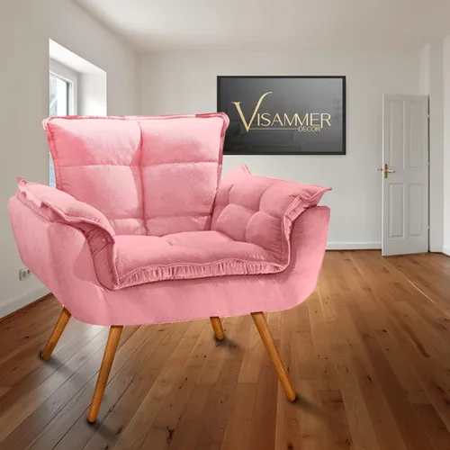 Poltrona Decorativa Opala Pés Palito - Sala, Recepção Cor Rosa Desenho Do Tecido Suede Poltrona Decorativa Opala Pés Palito - Sala, Recepção Cor Rosa Desenho Do Tecido Suede