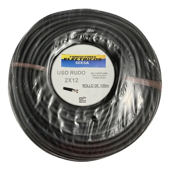 Cable Uso Rudo 2x12 Cobre 100% 1 Rollo 100mts.