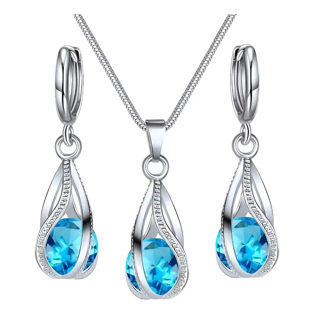 Collar Y Aretes Colgante  Circonia De Cristal Para Mujer 