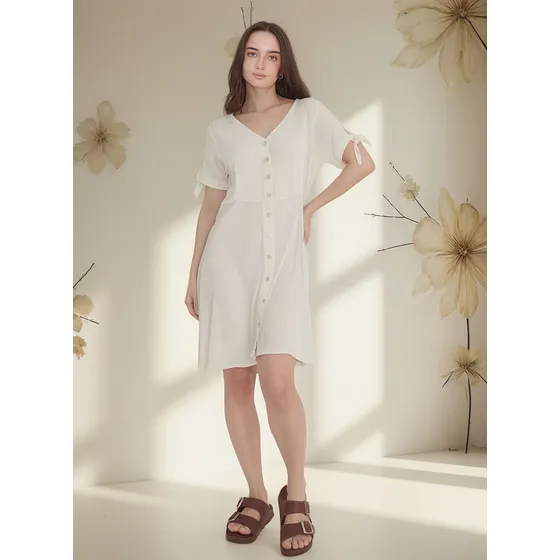 Vestido De Manga Corta De Lino Navio