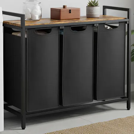 Vasagle Cesto De Roupa Suja Triplo Com Sacos Removíveis Cor Preto Lisa