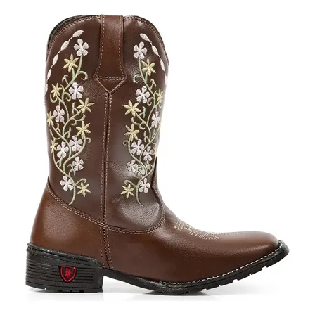 Bota Texana Infantil Menina Couro Country Bordada Delicada