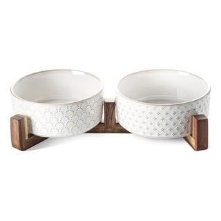 Juego De Cuencos Cerámica Perros Con Soporte Madera, 3 Tazas Juego De Cuencos Cerámica Perros Con Soporte Madera, 3 Tazas