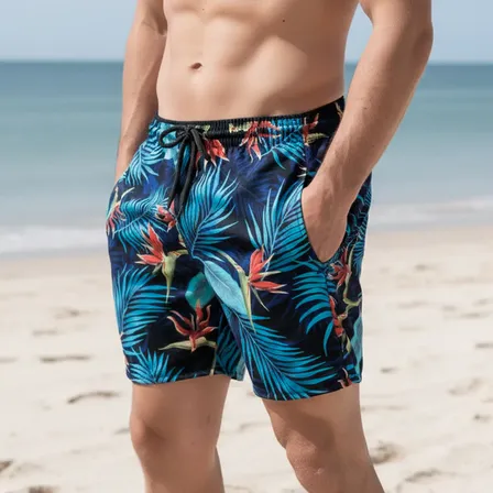 Short Praia Masculino Bermuda Floral Banho Tactel Elastano