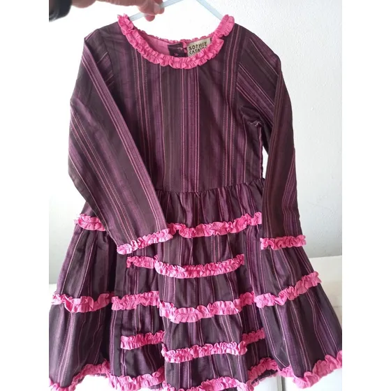 Vestido Español Fiesta Niñas T4 Niña Fuscia Rayas Y Rufles